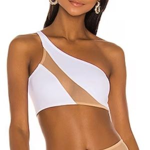 Snake Mesh Bikini Top in White & Nude Mesh